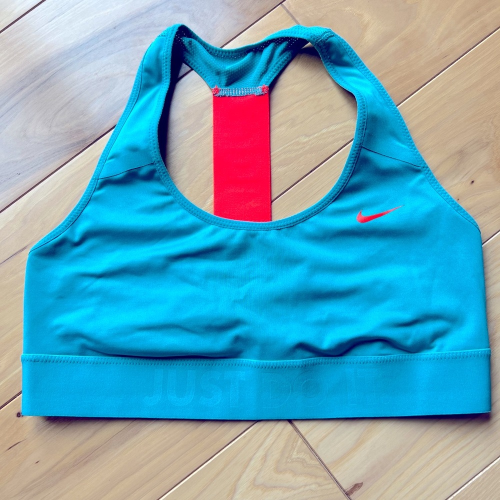 Nike Dri-Fit sports bra, teal & orange, size medium